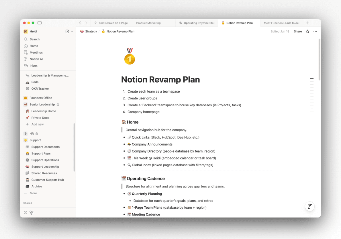 Notion Revamp Plan page