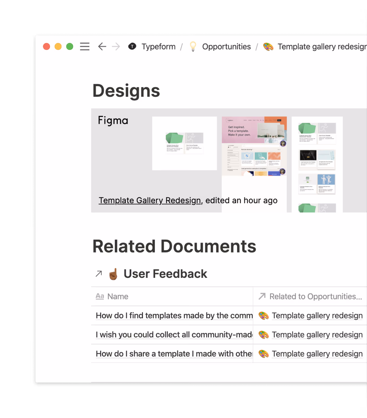 A page can contain multiple content types to consolidate information for one project.