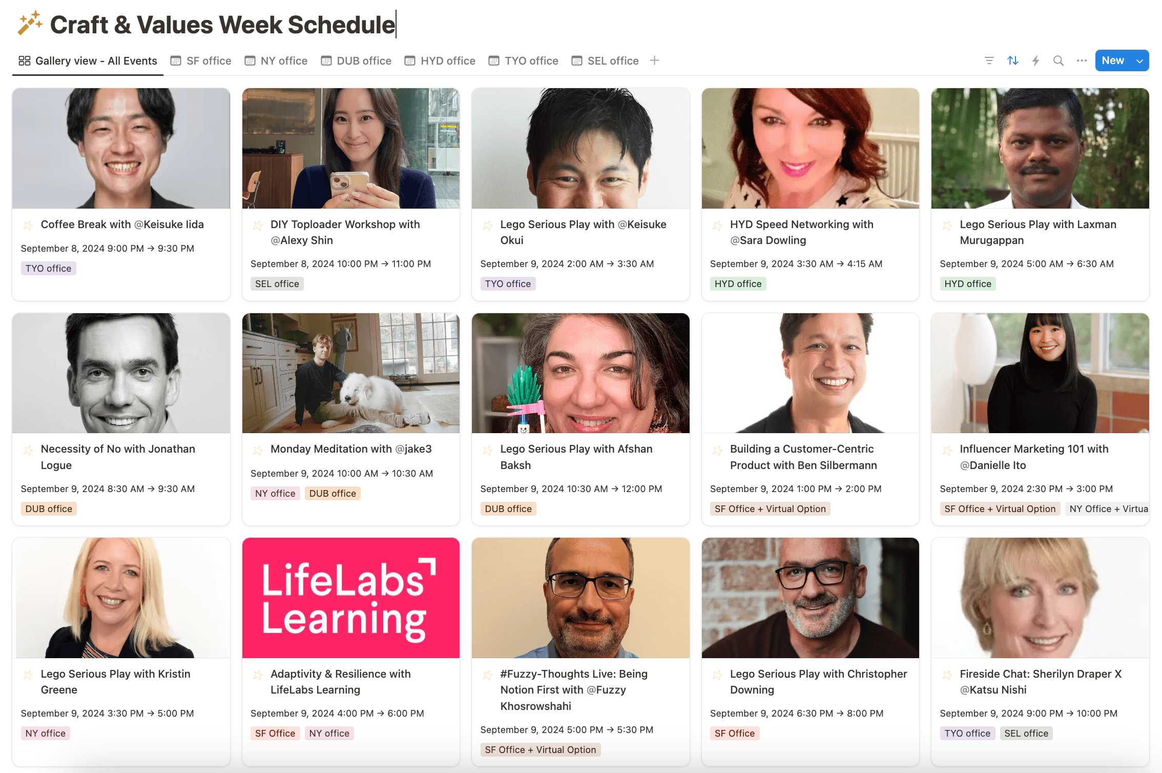 The hub where we housed information about all 60 sessions